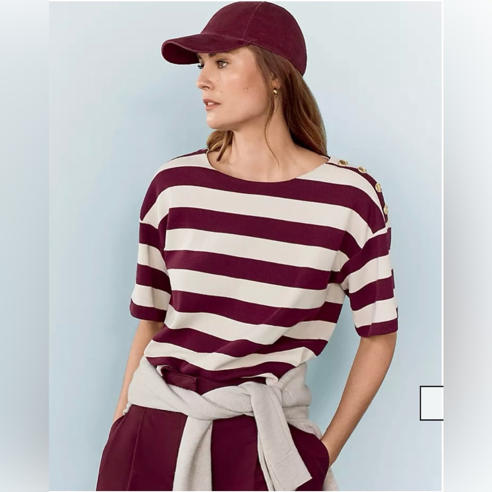 Ann Taylor Weekend Shoulder Button Striped Shirt